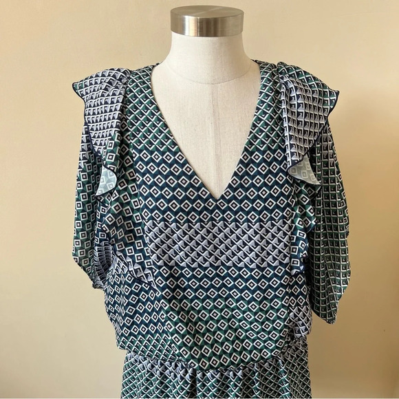 Parker Luisa mixed Patterned flutter ruffle sleeve dress 26053 - Picture 4 of 10